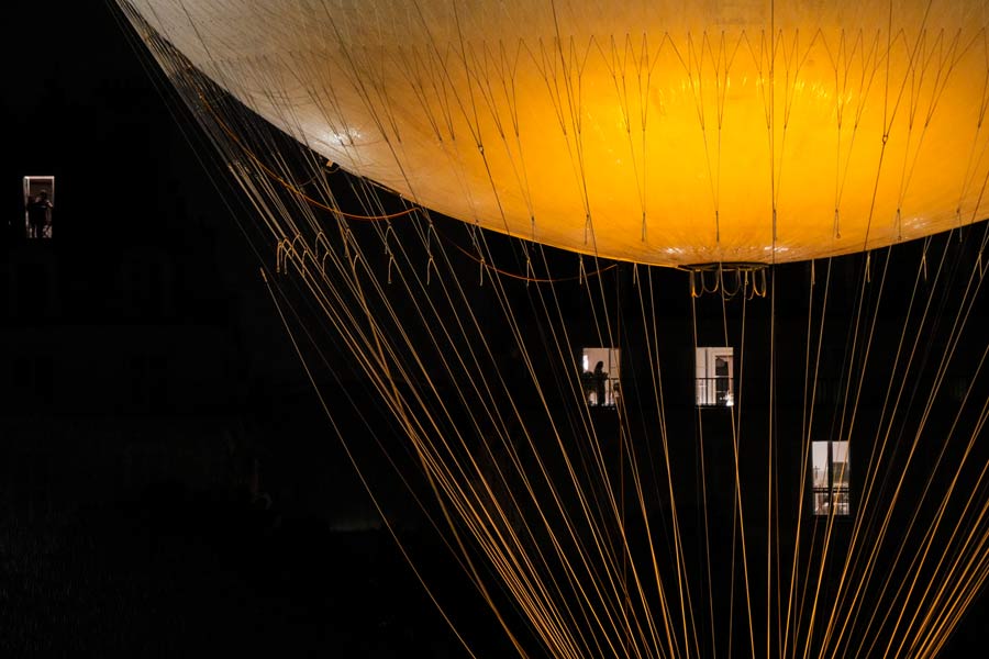 The Olympic Cauldron lifts off the ground like a hot-air balloon at the end of the opening ceremony of the 2024 Paris Summer Olympics in Paris, on Friday, July 26, 2024.