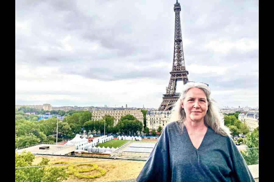 Rowan Ainsworth on the rooftop of her residential quarters in Paris from where she watched the inauguration