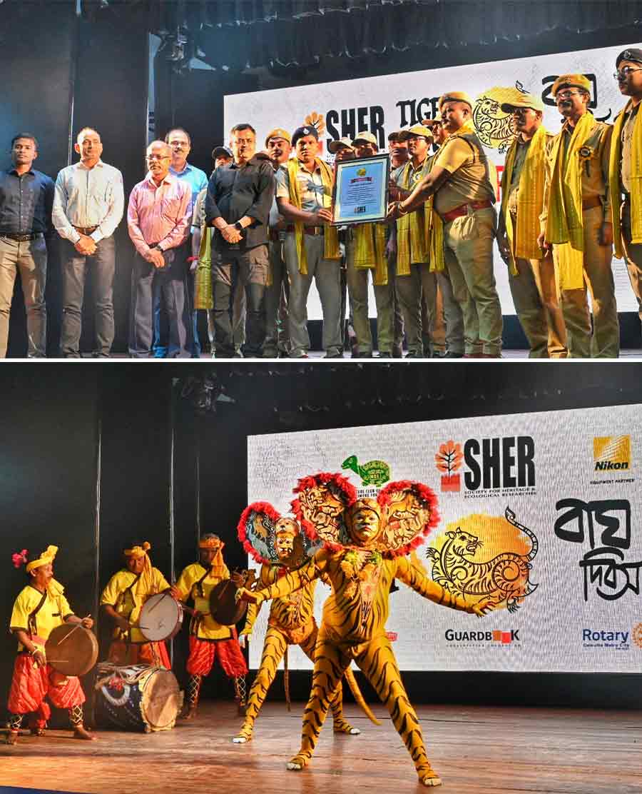 SHER—Society for Heritage and Ecological Researchers on Saturday felicitated forest employees and conservation champions to mark International Tiger Day, which falls on July 29. The event included a performance of Odisha’s folk dance ‘Bagha-Naacha’, a session on wildlife photography and screening of works by filmmaker Vijay Bedi 