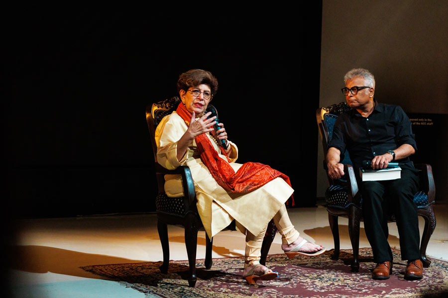 Amal Allana (left) in conversation with filmmaker Suman Mukhopadhyay about her new book, ‘Ebrahim Alkazi: Holding Time Captive’ (Vintage Books), at the Kolkata Centre for Creativity on July 26. ‘He (Alkazi) was such an important figure in the history of Indian theatre that it was incumbent on me to write this book. I felt that it was my job, because if I wouldn't do it, who would?’ said Allana about the biography of her father  