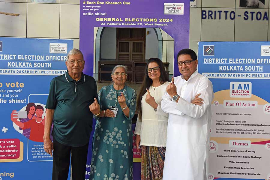 Industrialist Sanjay Budhia accompanied wife Minu and parents HP and Uma Budhia to vote at the St Lawrence High School 
