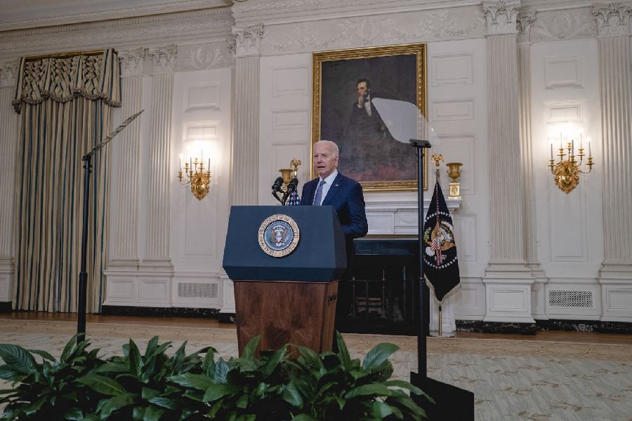 President Joe Biden outlines a cease-fire proposal for the Israel/Hamas conflict, from the State Dining Room of the White House in Washington, on Friday, May 31, 2024. Interviews with dozens of Democrats reveal a party hungry to tell voters that Donald Trump’s conviction makes him unfit for office, and hopeful that President Biden will lead the way.