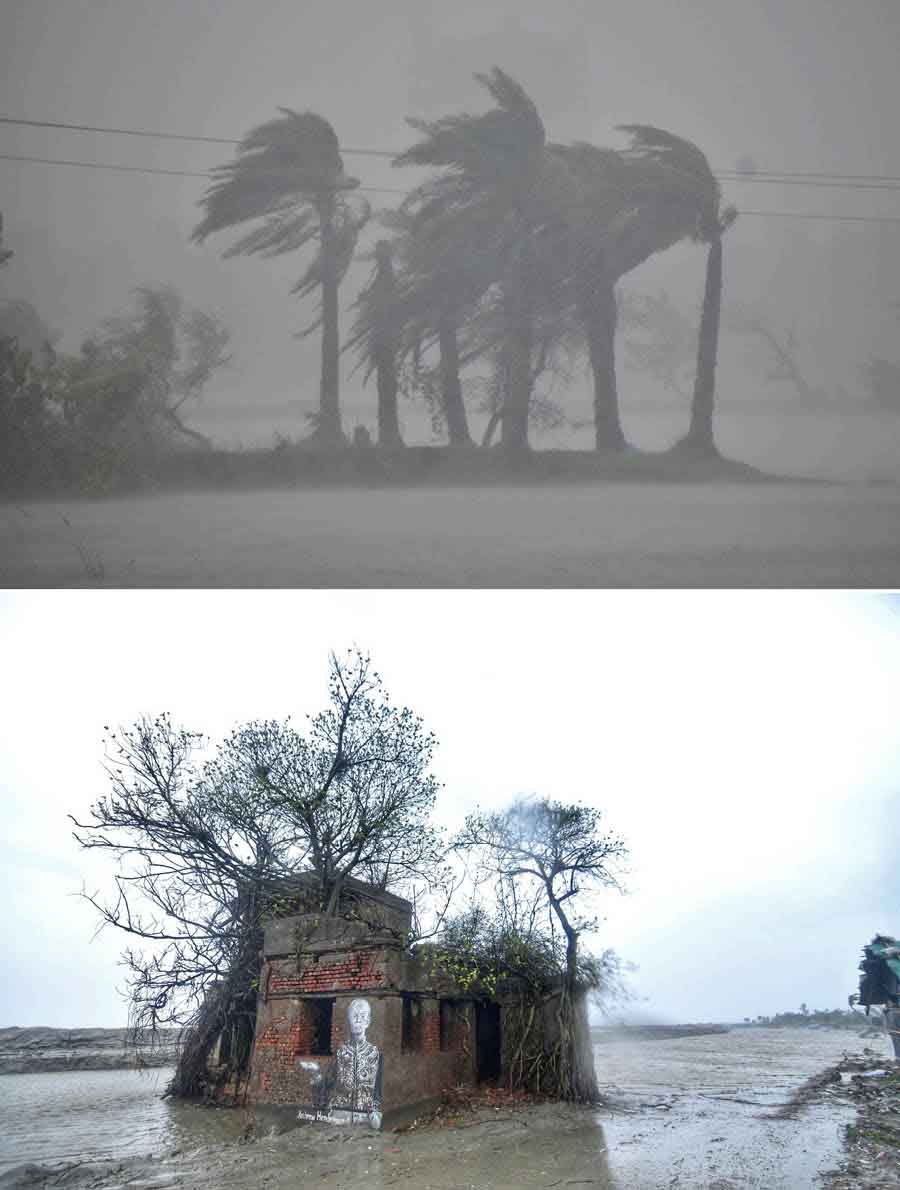 Heavy rainfall and gusty winds marked the day after Cyclone Remal in the coastal areas of Fraserganj and Bakkhali in South 24-Parganas. In Kolkata, too, several trees were uprooted by the cyclone  