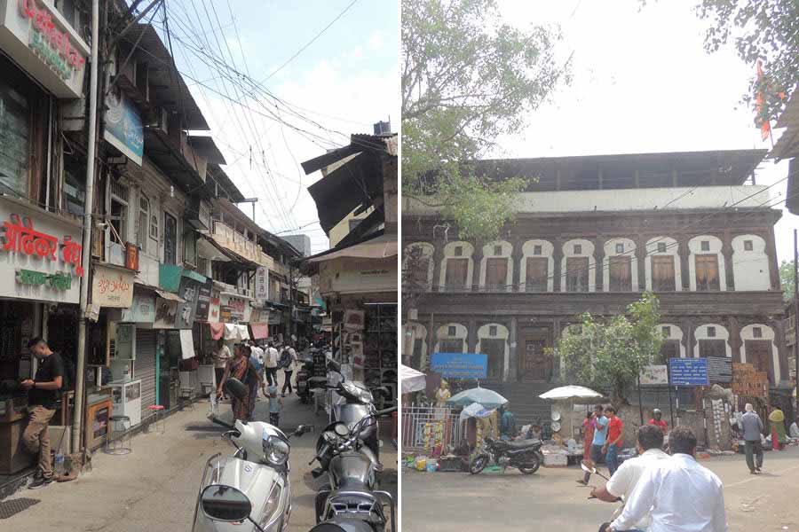 Jewellery lined stores of Saraf Bazar and (right) Sarkarwada, a heritage structure built by the Peshwas at Saraf Bazar