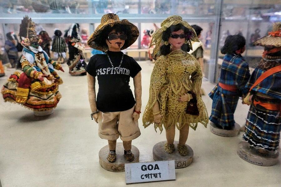 Also part of the collection are dolls representing Indian classical dances such as Kathakali and cultural variations like the Portuguese-inspired beachwear of the Anglo-Indian community in Goa 