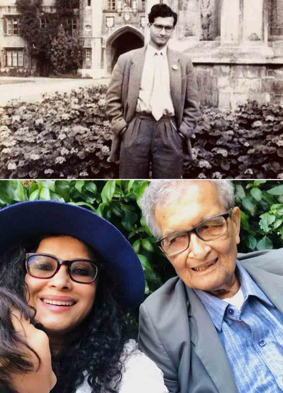 Writer, child-rights activist and actor Nandana Dev Sen uploaded this photograph early on Saturday with the caption: ‘Baba in Trinity College, then & now.  Happy National Higher Education Day! 📚 🖌️  “Education is not just a means to acquire knowledge, but a fundamental right that empowers us and fosters social progress” —Amartya Sen  #HigherEducation ##NationalHigherEducationDay #AmartyaSen #legacy #education #throwback #educate #girls #girlpower #girl #university #college #learning’