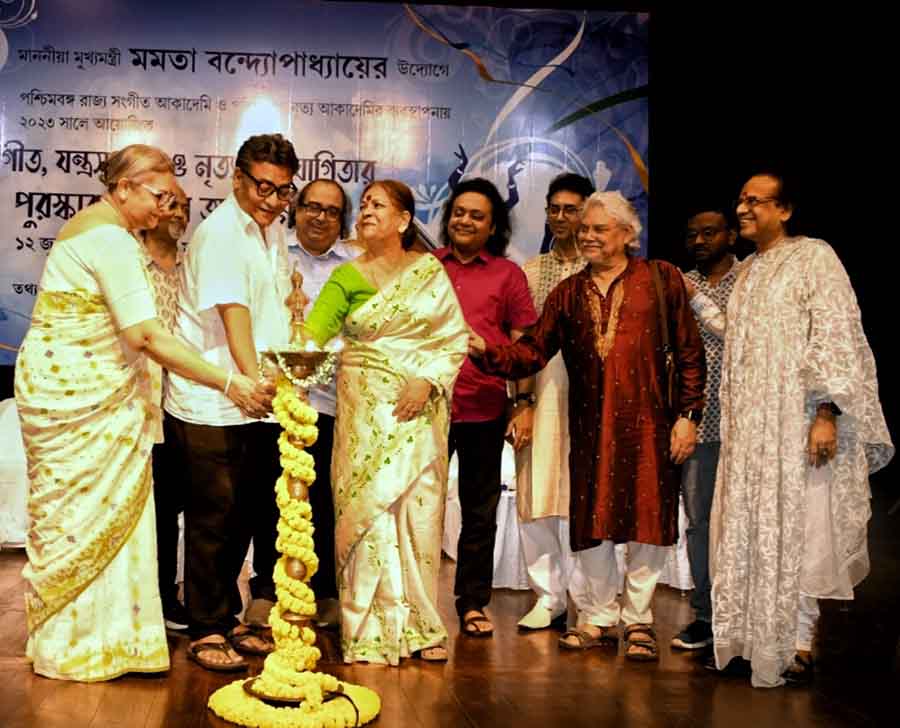 West Bengal Sangeet Academy and State Dance Academy organised a prize distribution ceremony for song, music and dance for 2023 at Sisir Mancha on Wednesday  