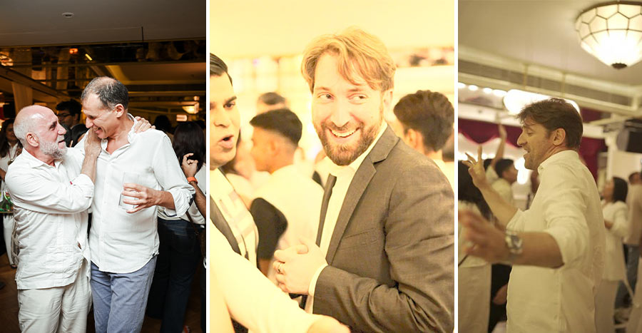 L-R: Consul general of Russia in Kolkata Alexey Idamkin, Italian consul general in Kolkata Riccardo Dalla Costa and director of Alliance Francaise du Bengale Nicolas Facino at the party 