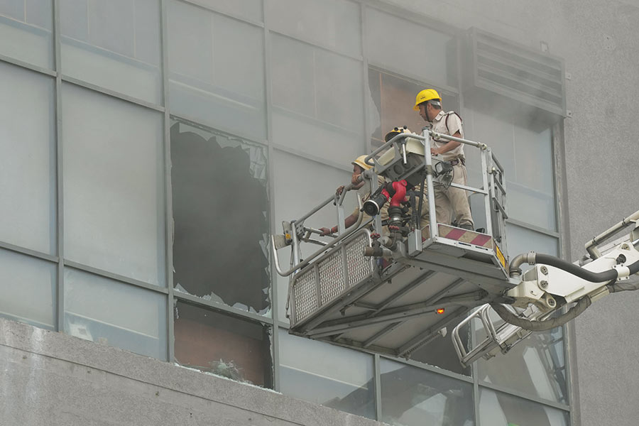 Firefighting team at the spot after a fire broke out in a shopping mall in Calcutta.