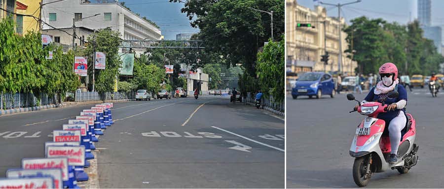 An almost deserted Park Street and (right) Esplanade neighbourhood on a hot and humid Friday resembled the April days when a heatwave tormented the city for  29 days on the trot