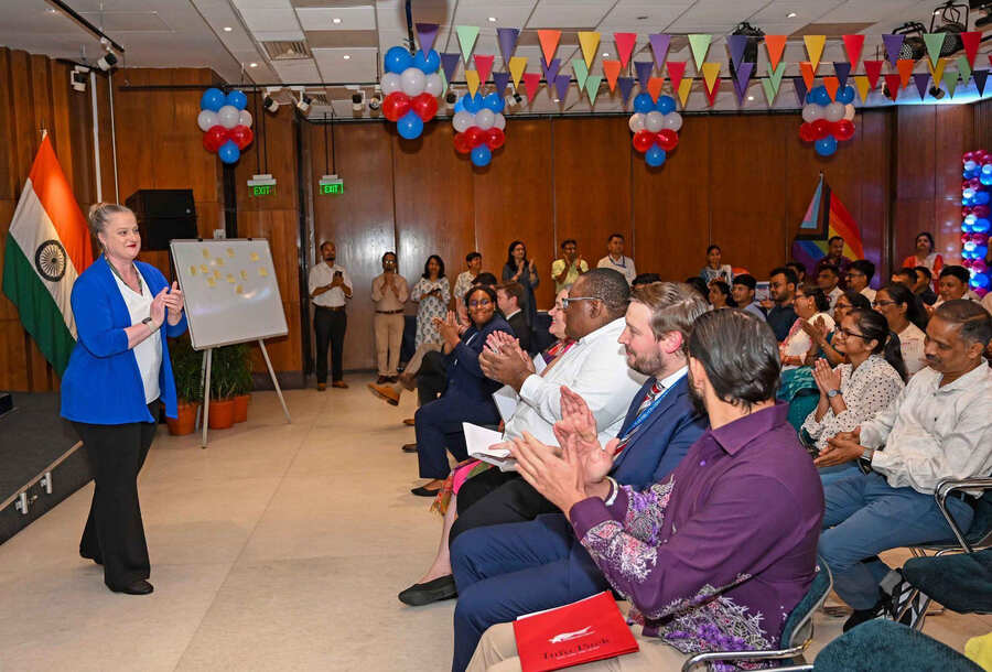 The American Center director in Kolkata, Elizabeth Lee, addresses the students. They were briefed about the benefits of studying in the US. Other consular officials were also in attendance 