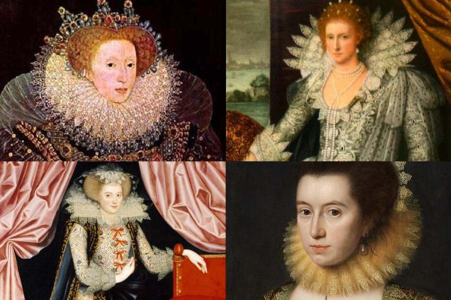Clockwise from top left: Aemilia Lanyer, Mary Sidney, Anne Clifford and Elizabeth Cary