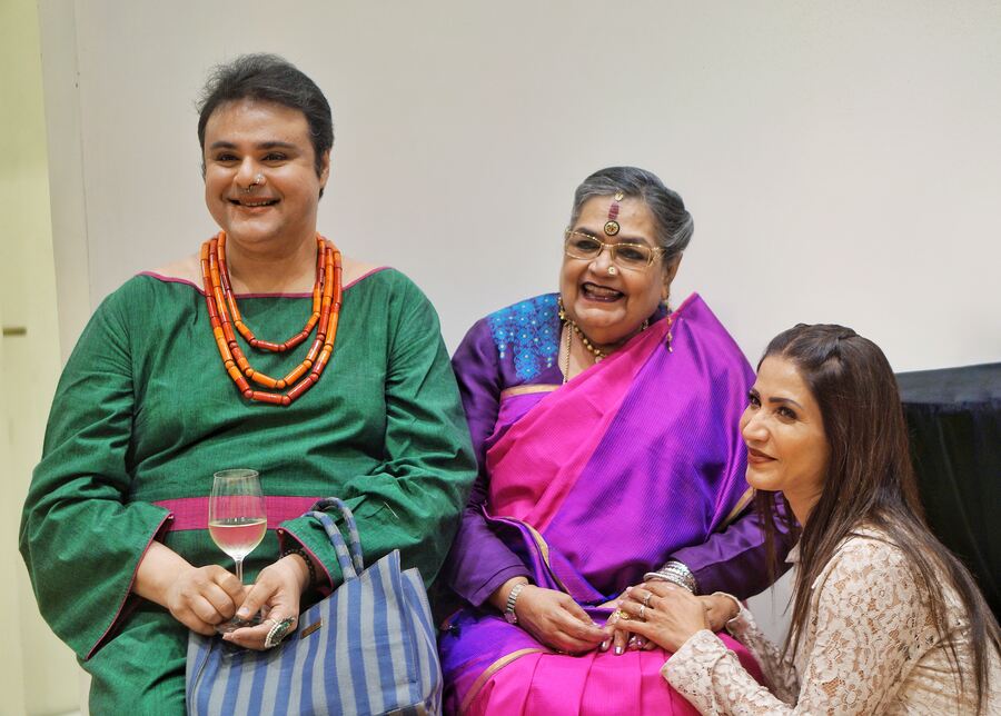 Throughout the evening, Uthup was flanked by admirers of her work, including (from left) Sujoy Prasad Chatterjee and Richa Sharma. ‘This is a tram of love and brotherhood, and I think it will take the relationship between both countries a long way. I’m hoping to see the tram host live music too!’ smiled Uthup  
