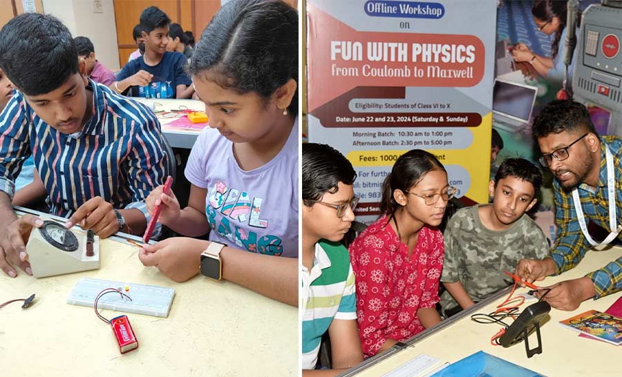 Students of classes VI to X take part in a hands-on workshop on electricity and magnetism, ‘Fun with Physics - From Coulomb to Maxwell’, at Birla Industrial and Technological Museum on Saturday.