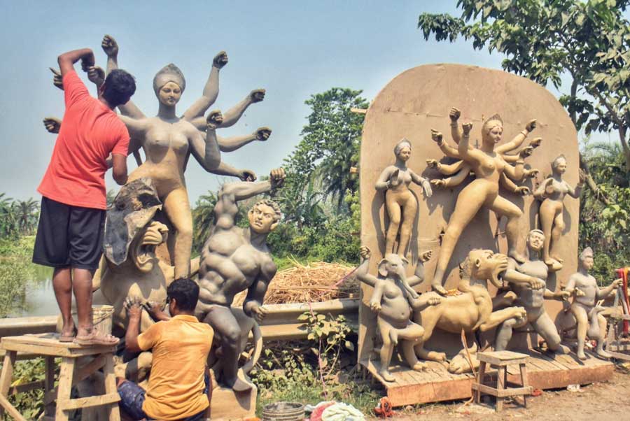 Durga Puja is just 108 days away. At Pal Bari in Krishnanagar, artisans have started working on the idols  