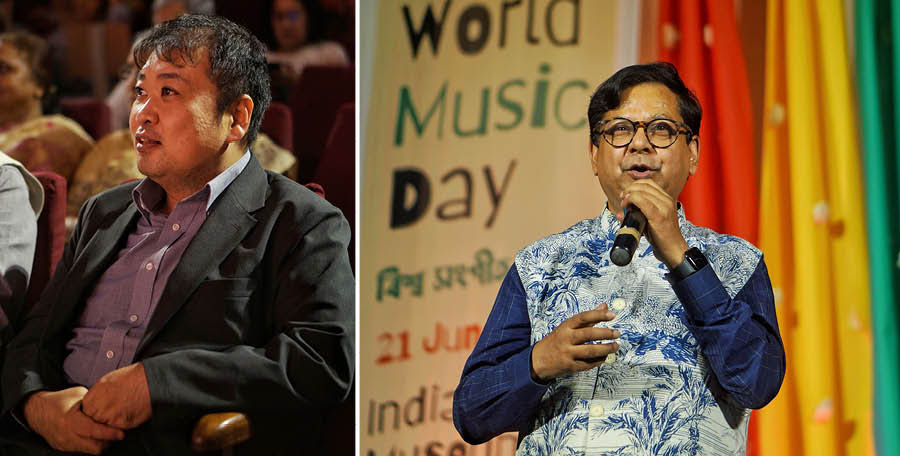 Matsutaro Yamasaki, the deputy consul general of Japan, was among the dignitaries who attended the music concert. Before leaving the auditorium, he bowed and greeted the audience — a gesture that deeply moved the attendees. (Right) Debashis Sen, former chairman and managing director of Hidco and current founder director and CEO of New Bengal Consulting Pvt Ltd., also graced the event