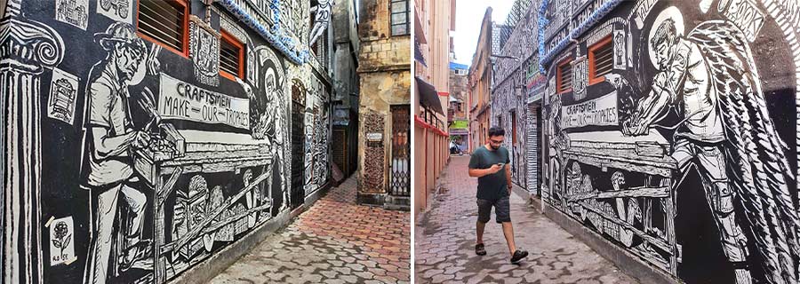The walls of a lane in north Kolkata's Girish Park have been painted as a tribute to artisans   