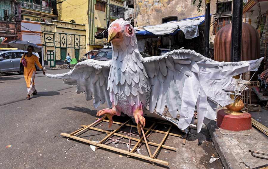 As the festival season approaches, artisans at Dompara are busy making different types of props   