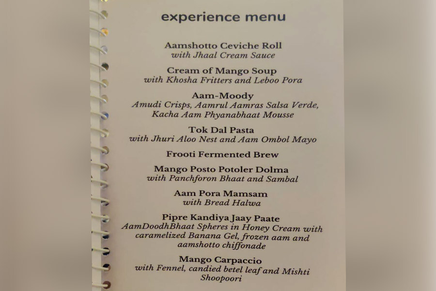 The menu for the tasting session