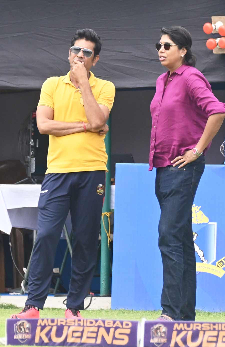 Former Indian cricketer Laxmi Ratan Shukla and Jhulan Goswami were seen watching the Bengal PRO T20 League semi final match at Jadavpur University, Salt Lake Campus Ground on Thursday 