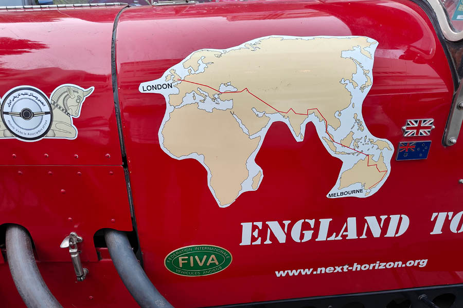 A map on the bonnet of the Bean marking out the route it took on its historic drive.