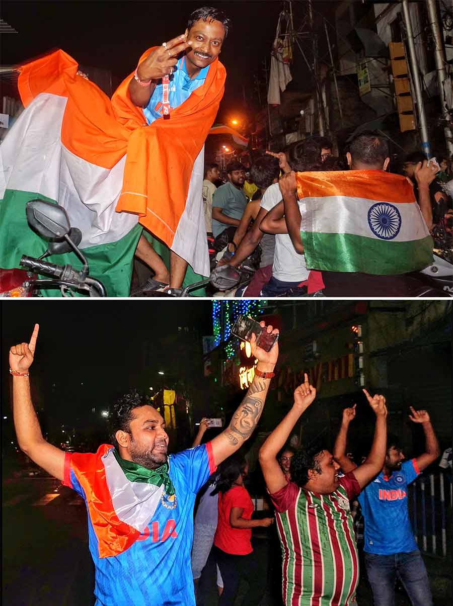 Flashing ‘V’ signs and jigs in the middle of the arterial Raja SC Mullick Road near Garia