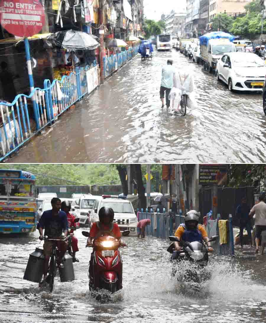 Waterlogged stretches along Strand Road and Mahatma Gandhi Road on Saturday. It has rained on most days since June 24 and the southwest monsoon covered most of West Bengal on Friday. On Saturday, Kolkata recorded around 92.4mm while on Sunday evening, IMD recorded only trace rainfall till 6pm