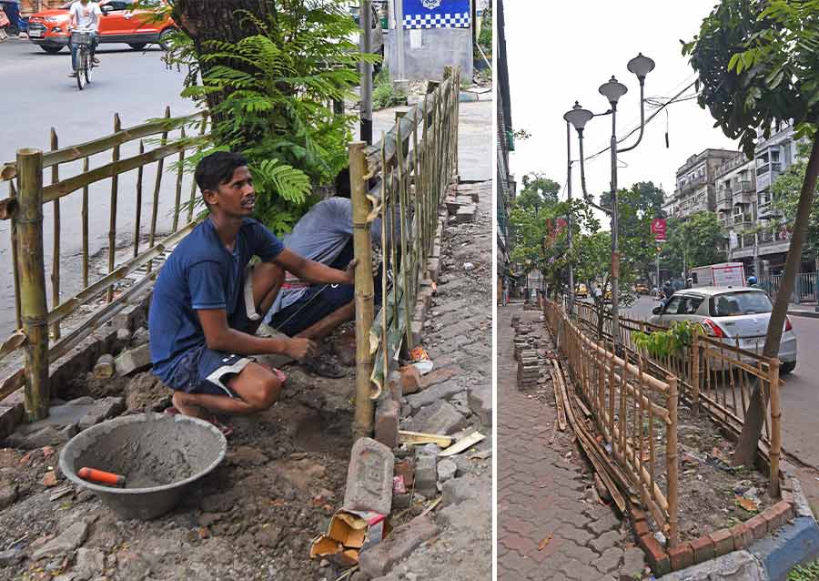 KMC parks and squares department is constructing a landscape garden on the sides of the footpath along Vivekananda Road as part of a beautification drive  