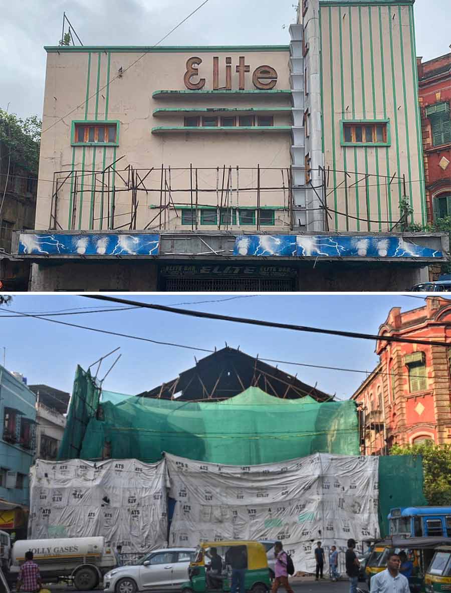 Elite Cinema is being demolished. The single-screen movie theatre was built in 1940 on SN Banerjee Road. The authorities had downed the shutters on June, 2018  