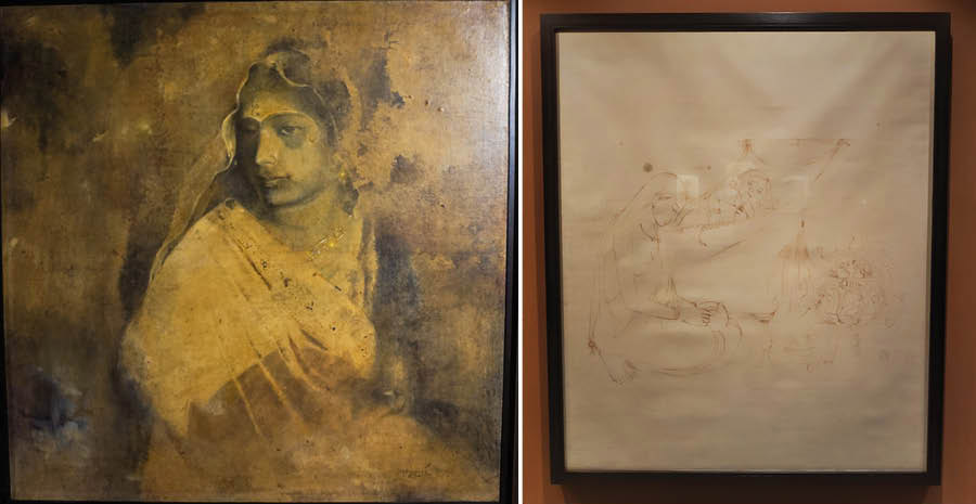 An oil canvas of his sister on her wedding day painted on Nepalese paper reminds one of his artistic fluidity. His brilliance and dexterity is also evident in his strokes in Chinese ink or the ones on gouache