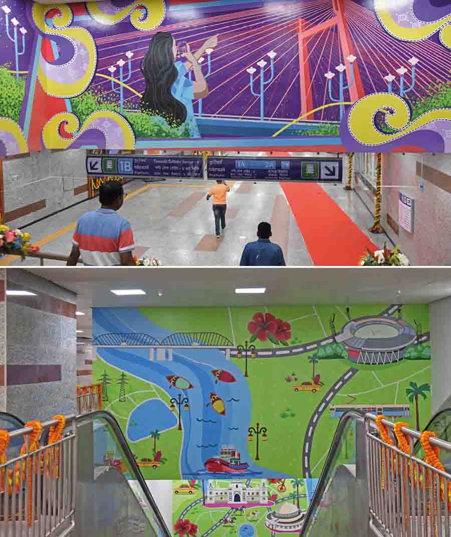 Breathtaking murals capturing the essence of Kolkata’s daily life fill up the walls of the Esplanade Metro station