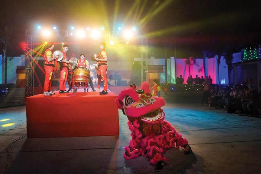 A dragon dance is performed as part of the Chinese Year of the Wood Dragon celebrations at Tangra’s Pei May School, in February  