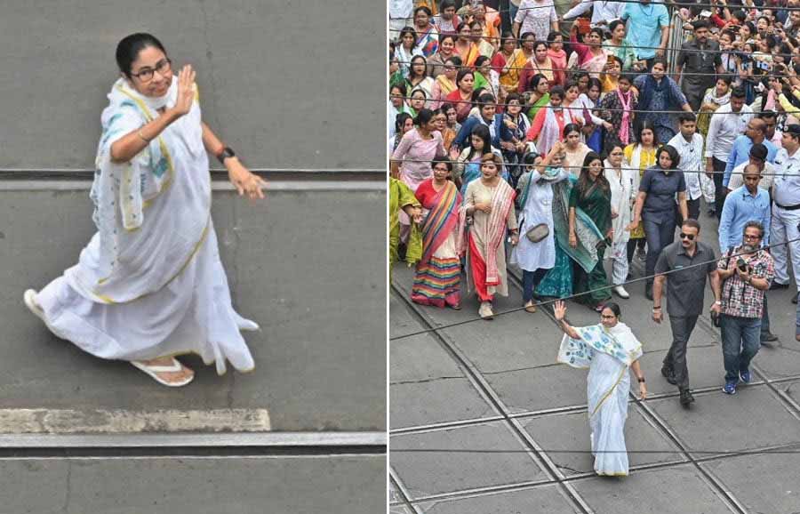 Chief minister Mamata Banerjee takes part in a rally she organised on the eve of International Women’s Day on Thursday