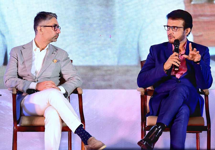 Olympic gold medallist Abhinav Bindra and former BCCI president Sourav Ganguly at a sports conclave in Kolkata on Thursday