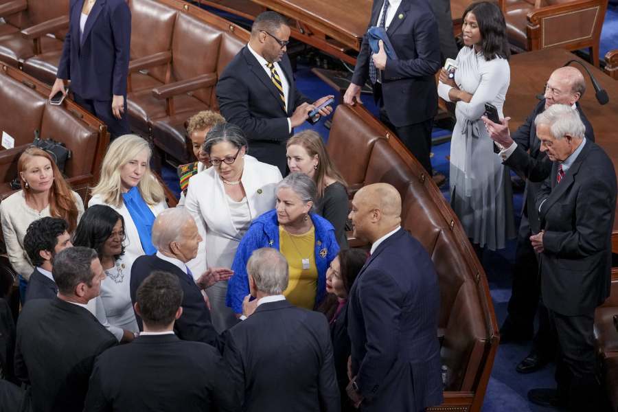 President Joe Biden greets attendees after delivering the State of the Union address at the U.S. Capitol in Washington, on March 7, 2024.