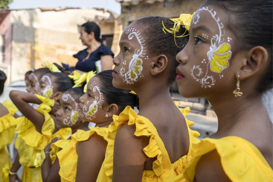 Girls dressed up as yellow butterflies, a nod to one of Gabriel Garcia Marquez’s most famous literary images, at an event marking his birth in Aracataca, Colombia, on March 6, 2024. The legacy of the global literary titan and Colombia’s most famous author has helped transform the small mountain town of Aracataca, where he was born.