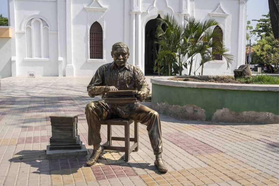 A statue of author Gabriel Garcia Marquez in Aracataca, Colombia, on March 6, 2024. Aracataca became the model for the fictional town of Macondo in “One Hundred Years of Solitude,” one of the most important creations of Gabriel Garcia Marquez.