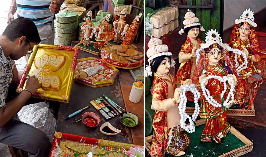 Artisans making Kheerer Putul for Bengali weddings at Natun Bazar, Chitpore on Monday  