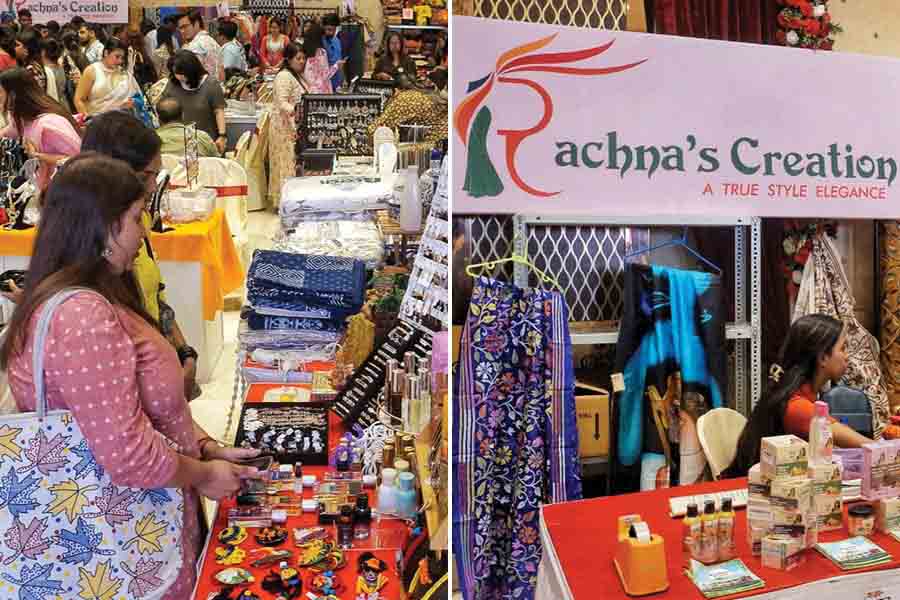 Visitors check out an array of products on sale at the exhibition
