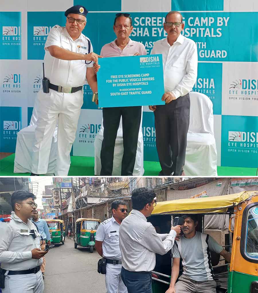 South East Traffic Guard of Kolkata Police along with Disha Eye Hospitals organised a Free Eye Screening Camp for the drivers of the Public Transport at Gariahat crossing on Tuesday. Sambaran Banerjee, former cricketer & national selector, officer in charge of the South East Traffic guard, Asish Kumar Roy & Debasish Bhattacharya, MD & chairman, Disha Eye Hospitals were present for the inauguration of the camp  