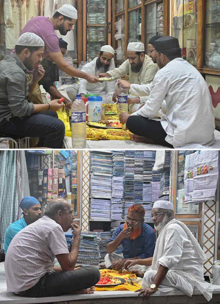 As the Ramzan month begins, shopkeepers near Nakhoda Masjid in Kolkata were seen breaking their fast eating together  