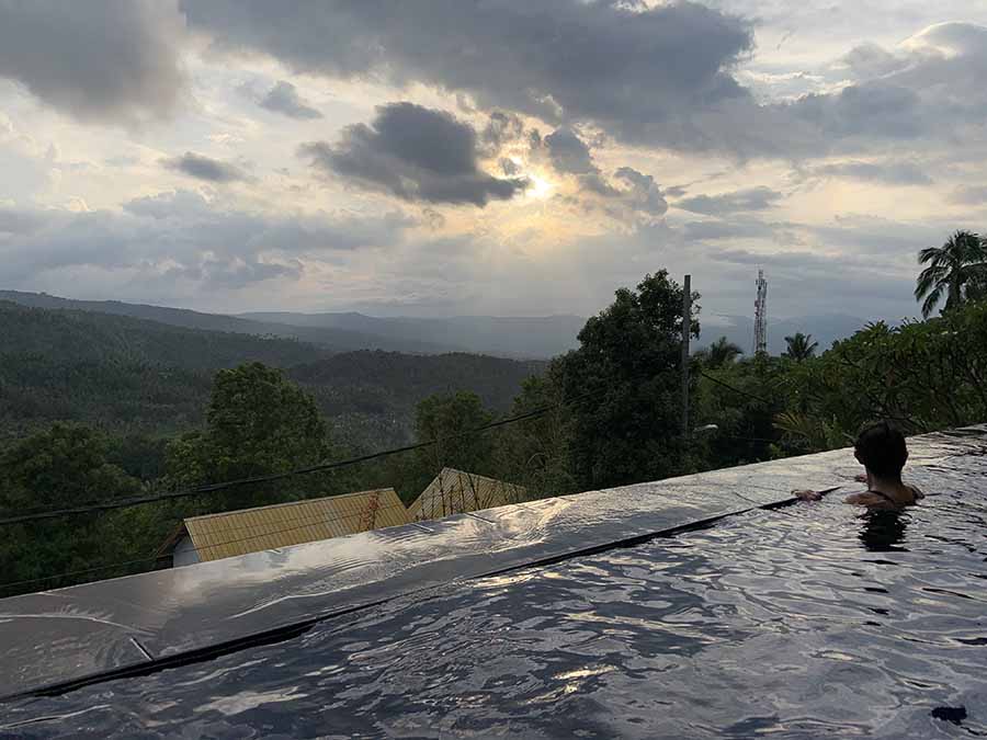 A swim at sunset in the Munduk hotel pool seemed like a good idea. Loved the view of the huge valley right in front