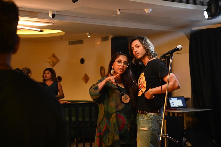 Chaiti directing son, Amartya for a song scene