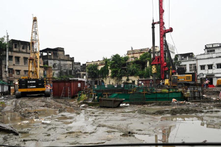 The East-West Metro construction site in Bowbazar