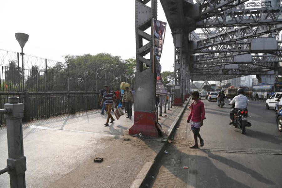Pillar number 5 of Howrah bridge that was hit by a bus on Friday