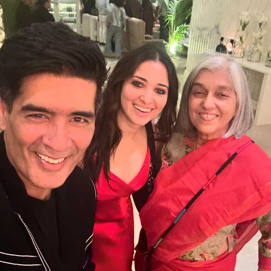 While Tamannah and Ratna twinned in red, Manish was all smiles in a black jacket with white stitches. “Celebrating at Home all the hard work by the wonderful Team at the WRAPPARTY of #UlJALOOLISHQ Production no 3 @stage5production,” the 57-year-old fashion designer-producer wrote.