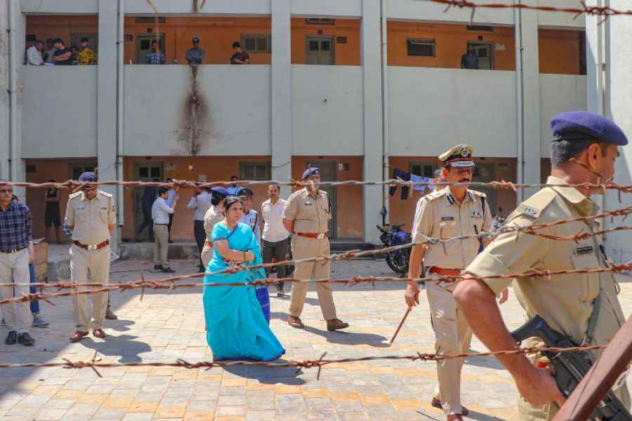 Police investigate the Gujarat University hostel campus where students hailing from different foreign countries were assaulted allegedly by a group of persons over the issue of offering Namaz.