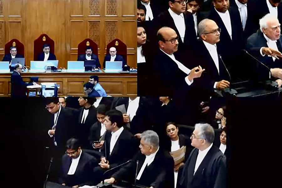 The five-judge constitution bench headed by Chief Justice of India (CJI) Justice D.Y. Chandrachud during a hearing on the electoral bonds case, in New Delhi, Monday, March 18, 2024.