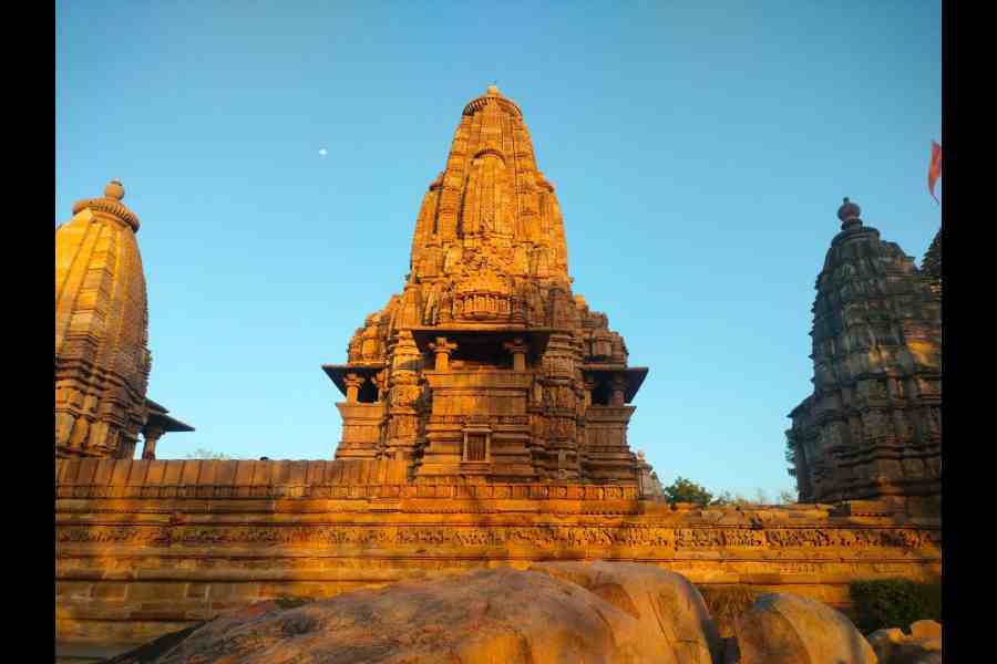 he Khajuraho temple was a majestic beauty. A glimpse of the Lakshmana temple (one of the five from the group of temples) shining under the moonlight
