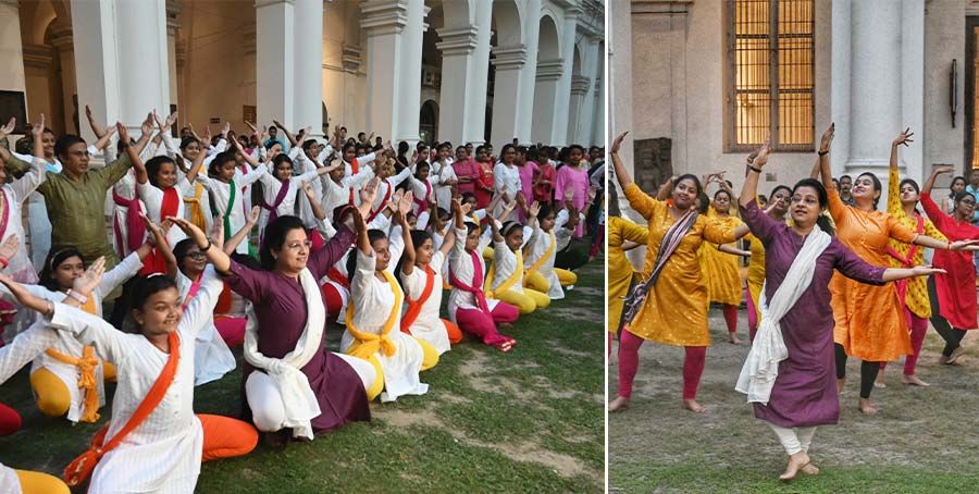 Dona Ganguly with her dance troupe Diksha Manjari held the Vasant Utsav dance workshop at the Indian Museum courtyard  